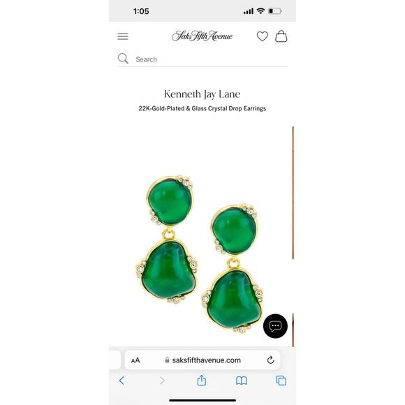 Kenneth Jay Lane 22K-Gold-Plated & Glass Crystal Drop Earrings - Picture 1 of 5